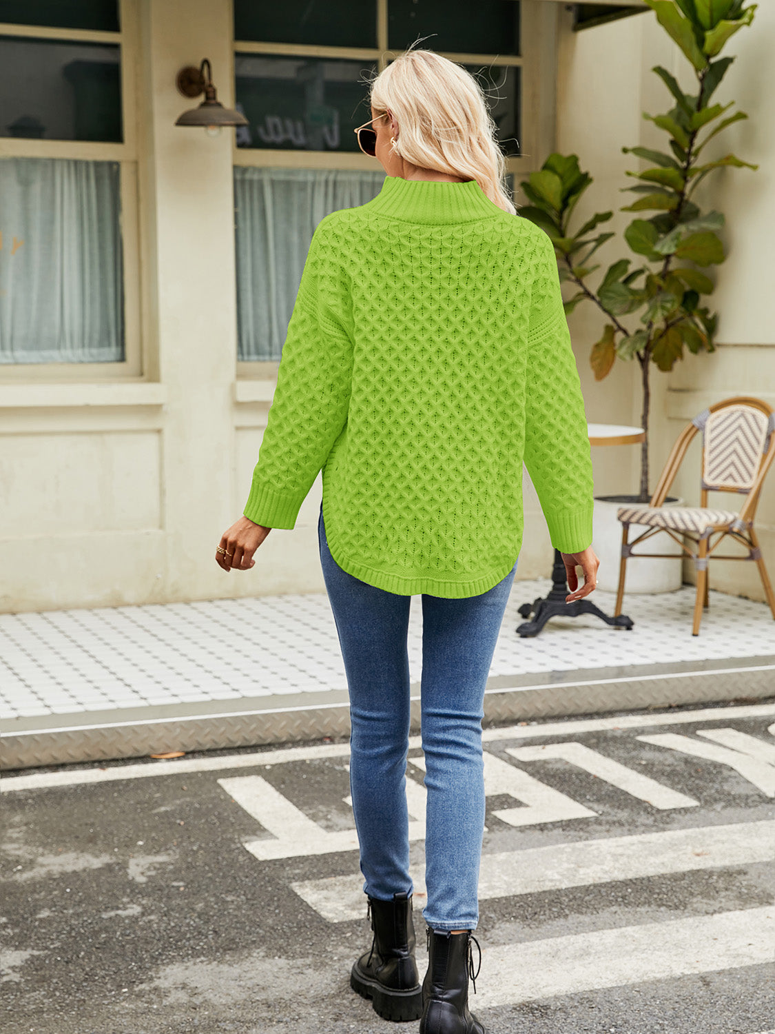 Mock Neck Slit Sweater BLUE ZONE PLANET