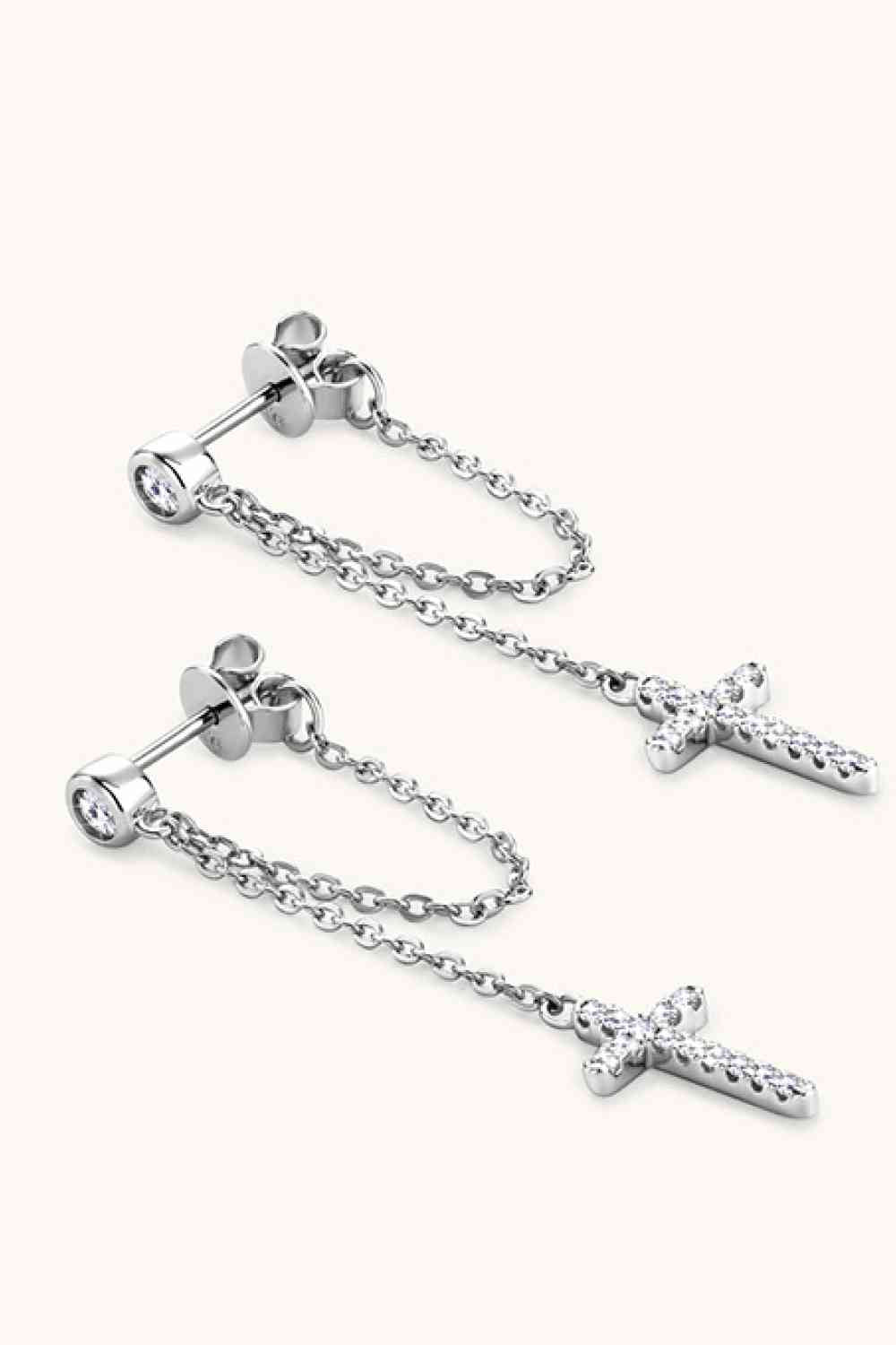 Moissanite 925 Sterling Silver Cross Earrings BLUE ZONE PLANET