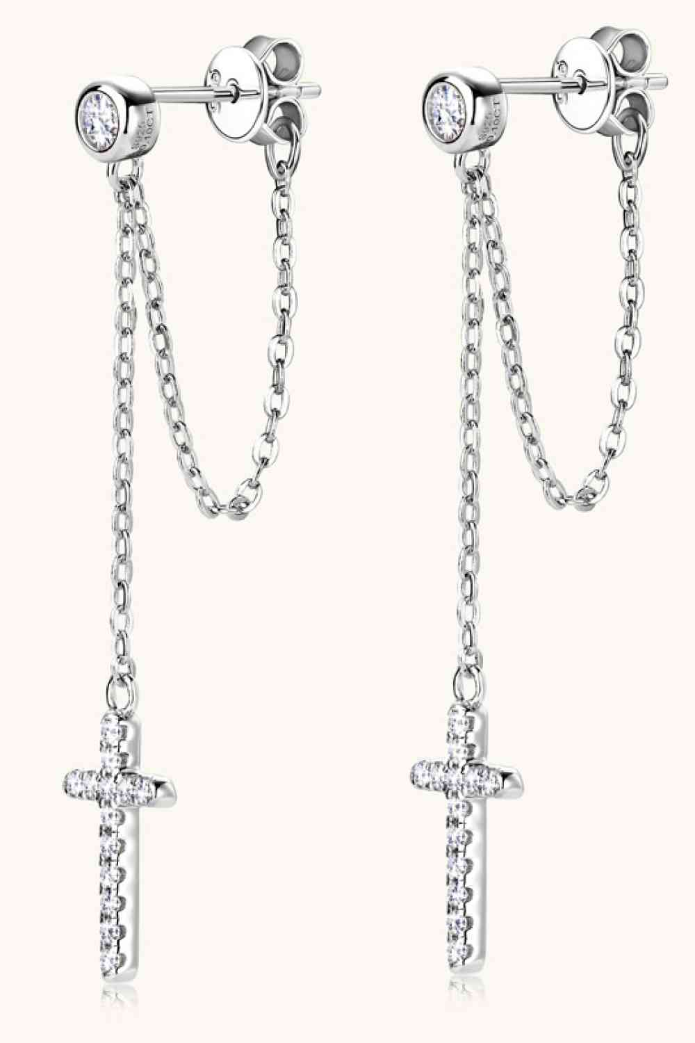 Moissanite 925 Sterling Silver Cross Earrings BLUE ZONE PLANET