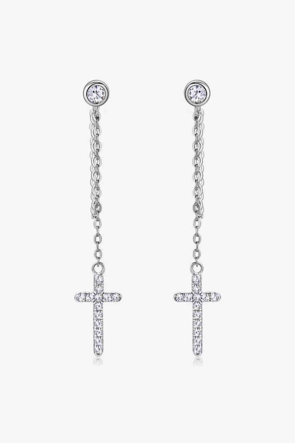 Moissanite 925 Sterling Silver Cross Earrings BLUE ZONE PLANET