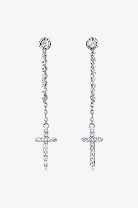 Moissanite 925 Sterling Silver Cross Earrings BLUE ZONE PLANET