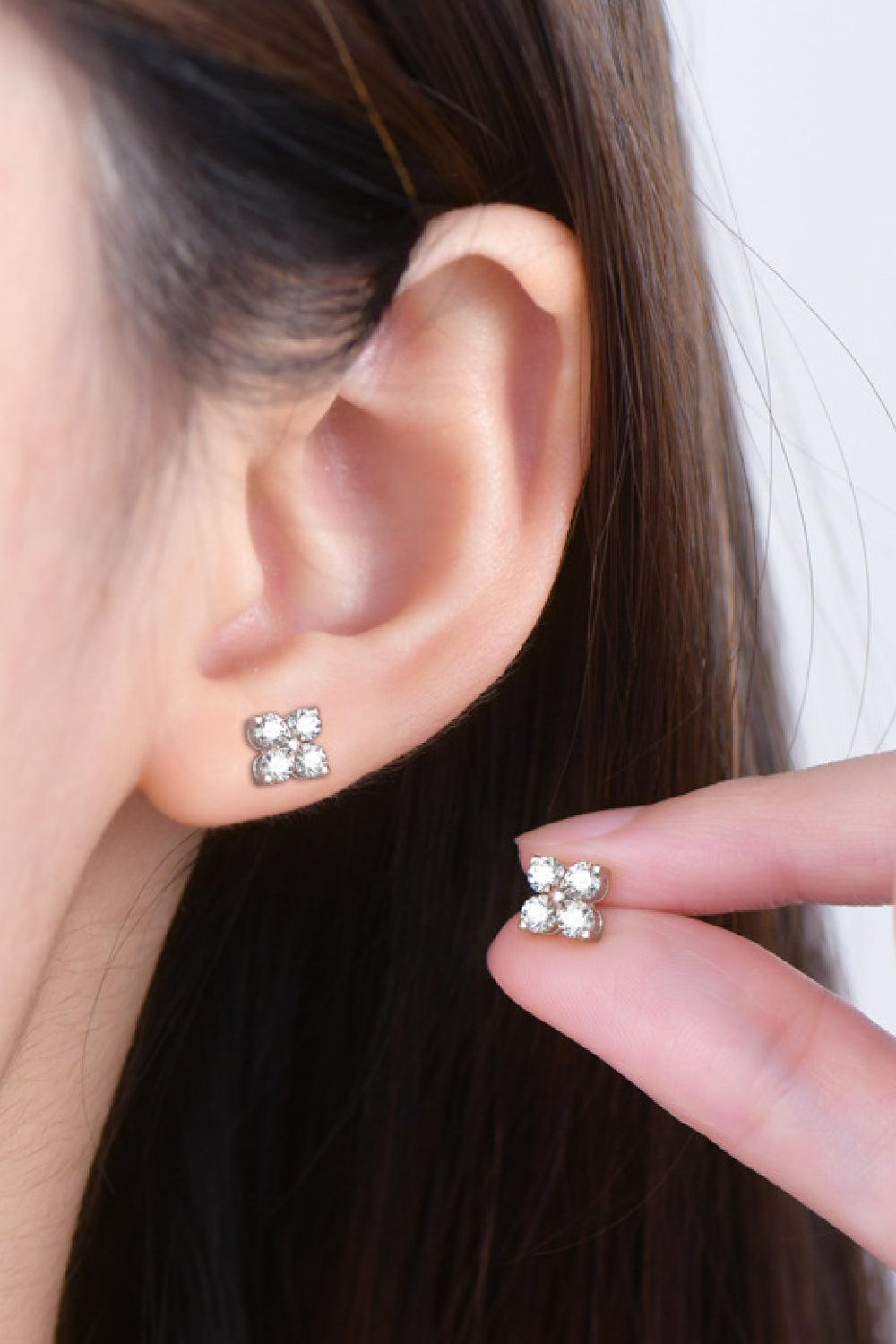 Moissanite 925 Sterling Silver Four-Leaf Clover Shape Earrings BLUE ZONE PLANET