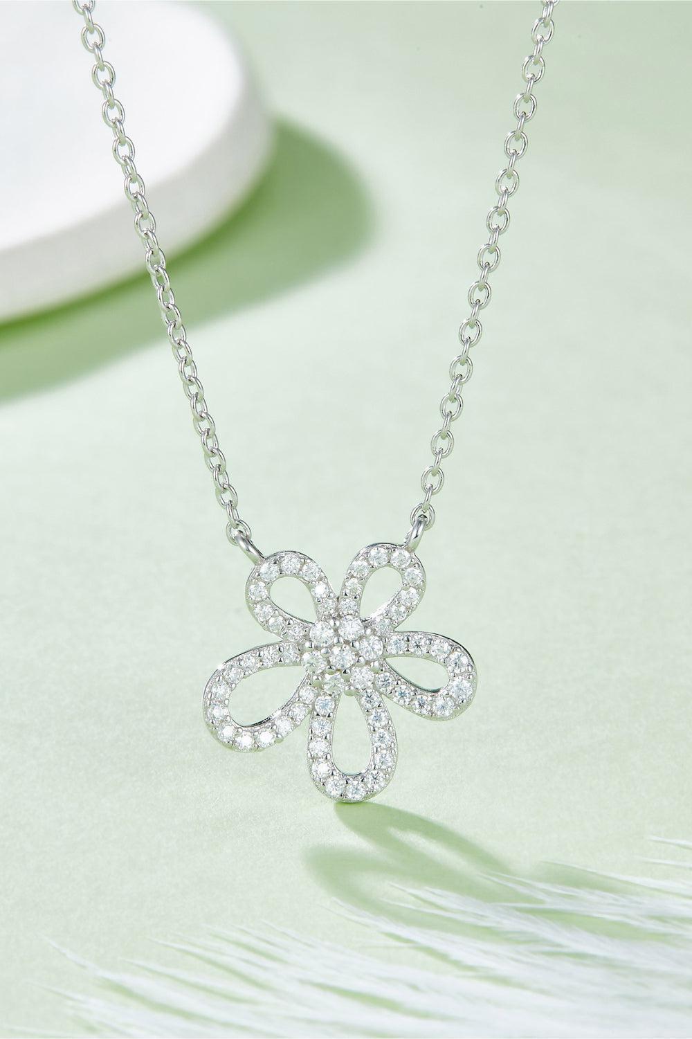 Moissanite Flower Pendant 925 Sterling Silver Necklace BLUE ZONE PLANET