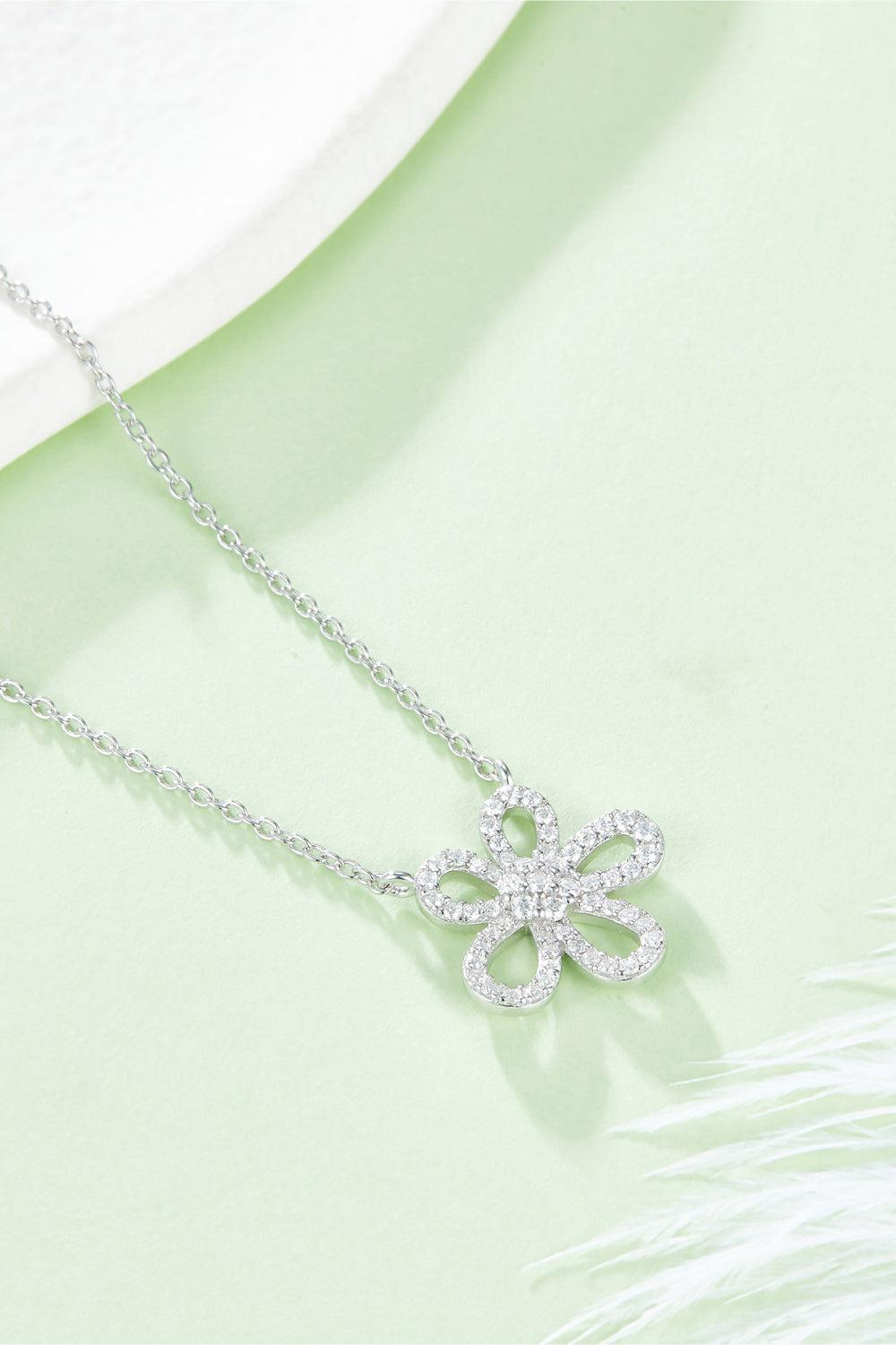 Moissanite Flower Pendant 925 Sterling Silver Necklace BLUE ZONE PLANET