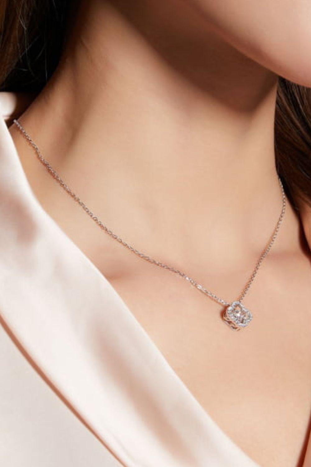 Moissanite Four Leaf Clover Pendant Necklace BLUE ZONE PLANET