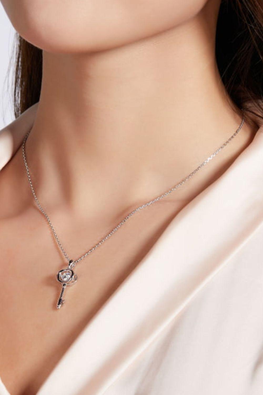 Moissanite Key Pendant Necklace BLUE ZONE PLANET