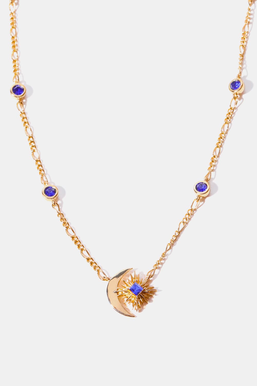 Moon & Star Shape Zircon Pendant Necklace BLUE ZONE PLANET
