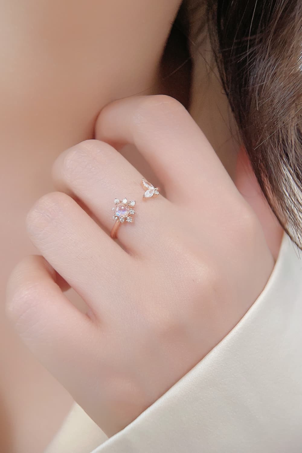 Moonstone 18K Rose Gold-Plated Open Ring BLUE ZONE PLANET