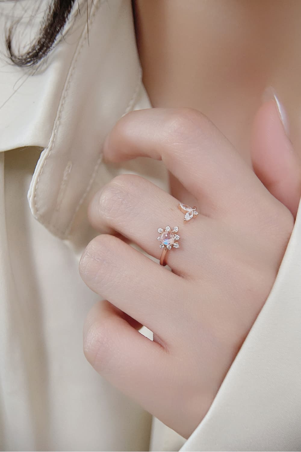 Moonstone 18K Rose Gold-Plated Open Ring BLUE ZONE PLANET