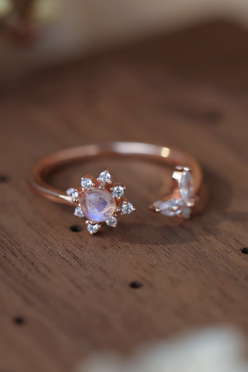 Moonstone 18K Rose Gold-Plated Open Ring BLUE ZONE PLANET