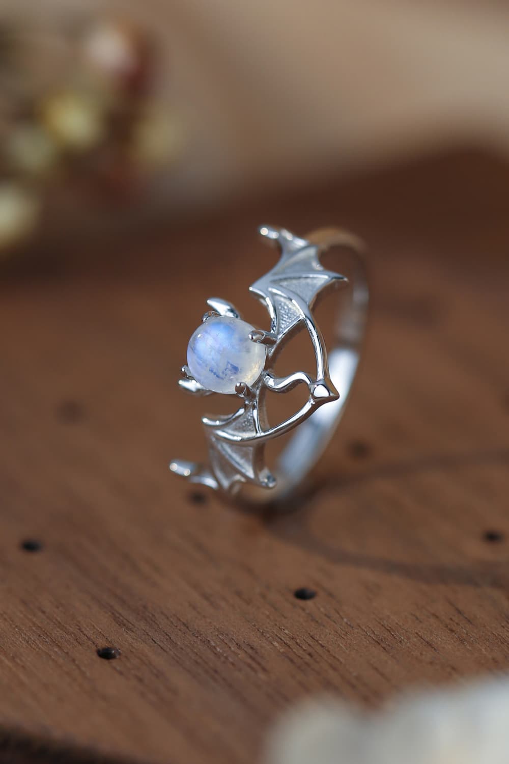 Moonstone Bat 925 Sterling Silver Ring BLUE ZONE PLANET