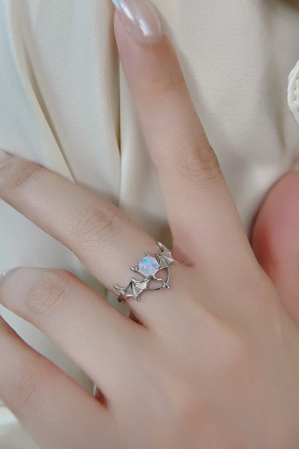 Moonstone Bat 925 Sterling Silver Ring BLUE ZONE PLANET
