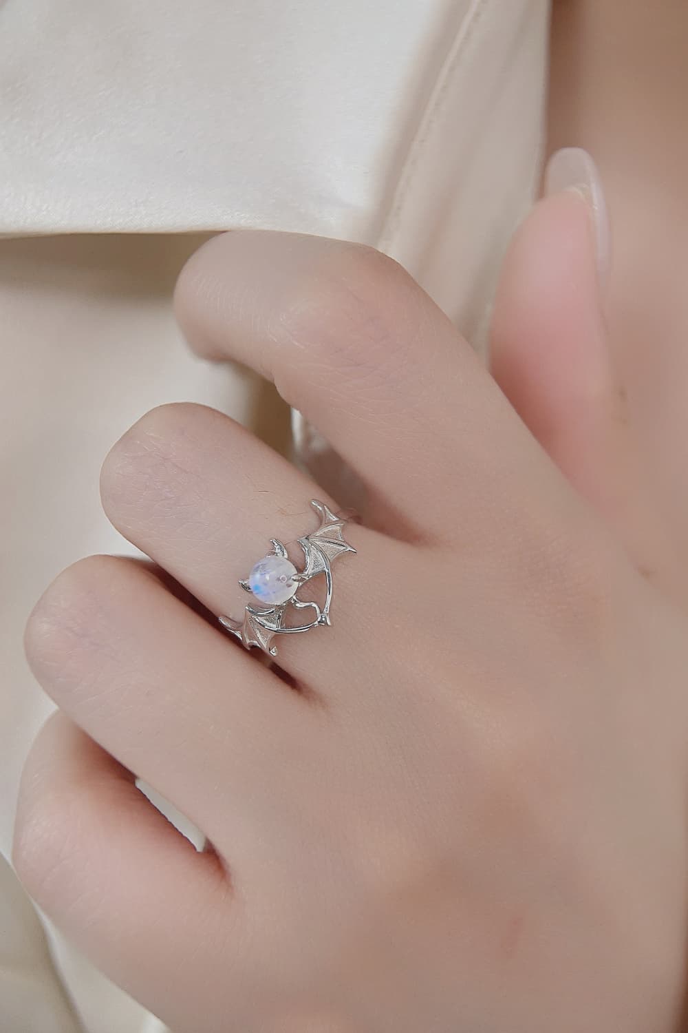 Moonstone Bat 925 Sterling Silver Ring BLUE ZONE PLANET