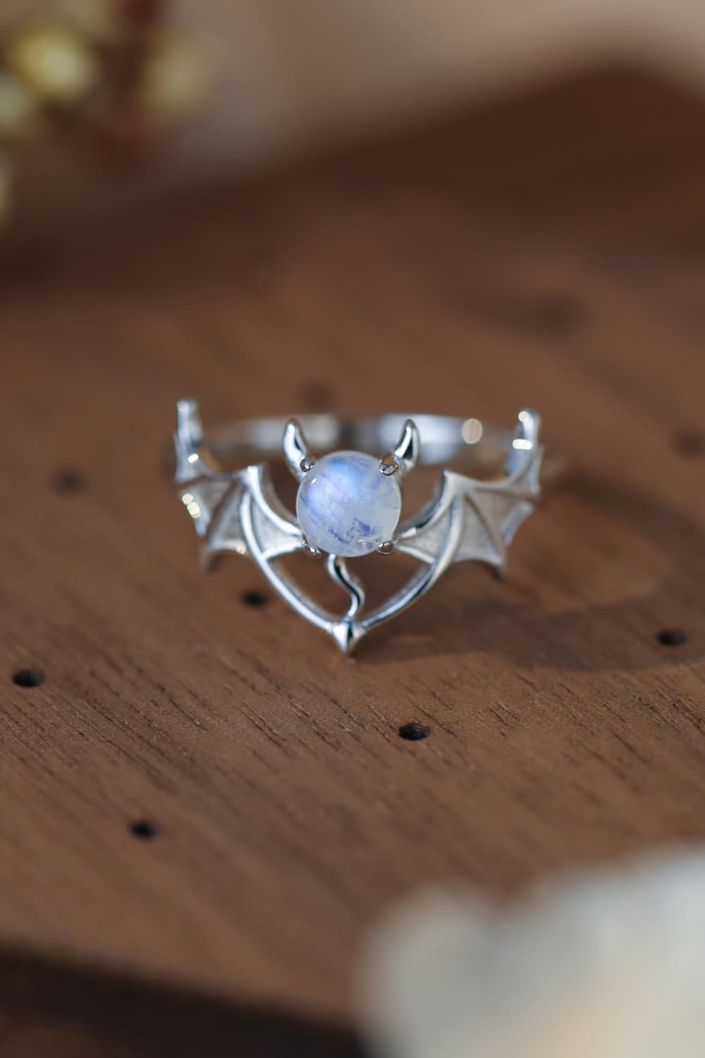 Moonstone Bat 925 Sterling Silver Ring BLUE ZONE PLANET