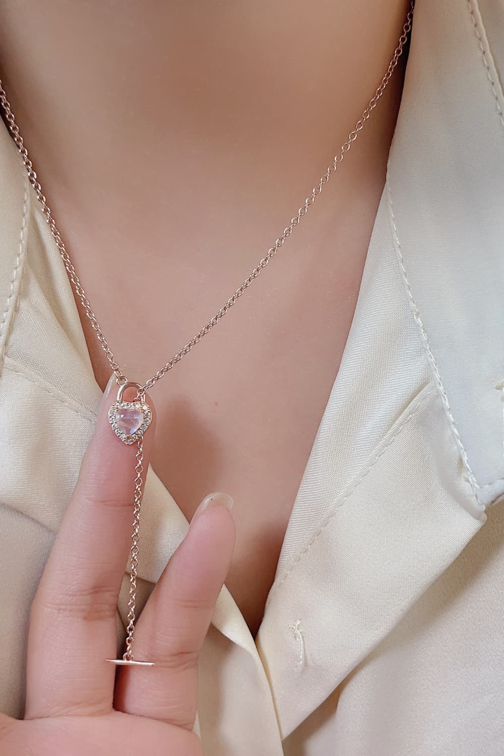 Moonstone Heart Lock Pendant Necklace BLUE ZONE PLANET