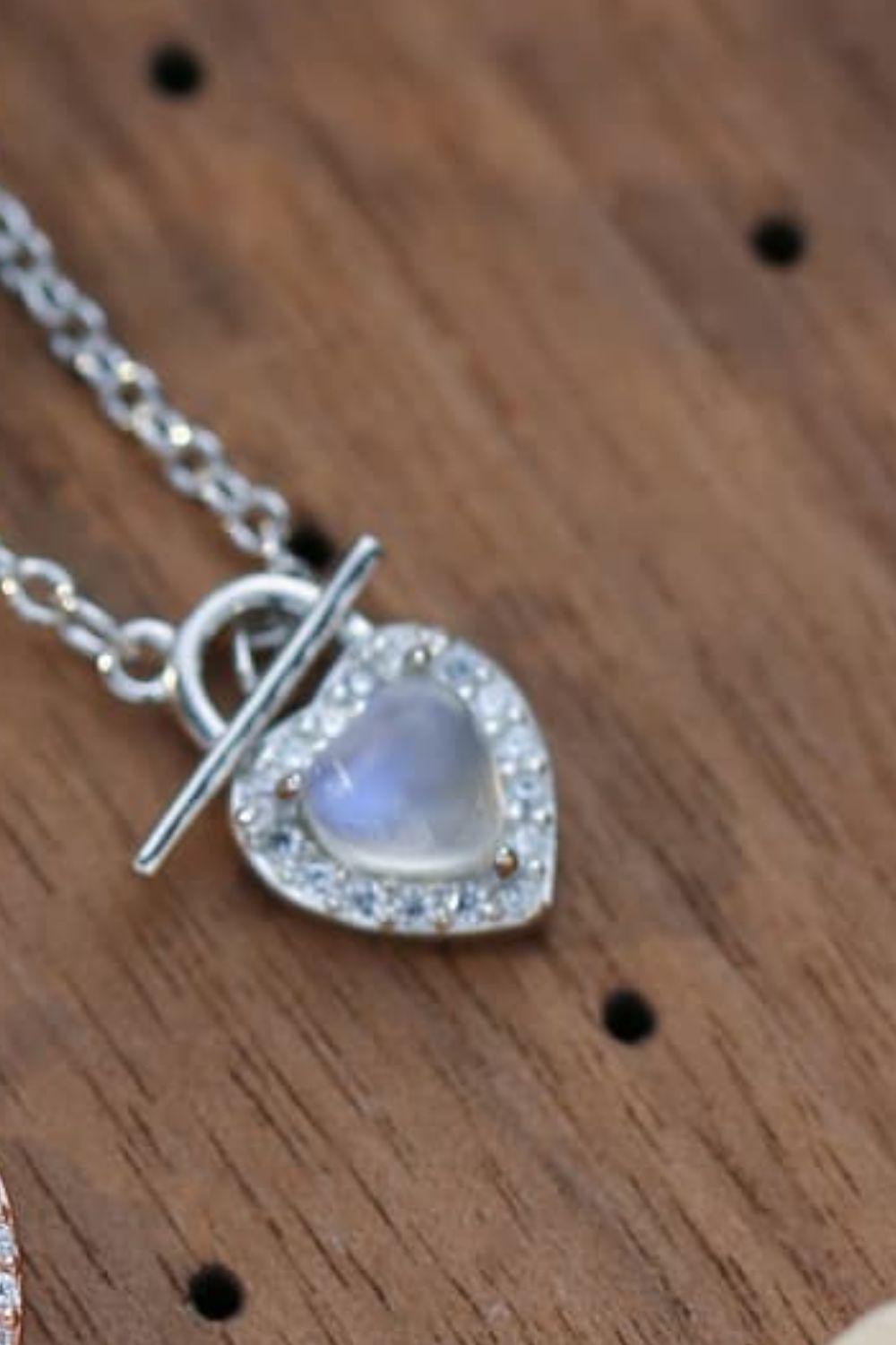 Moonstone Heart Lock Pendant Necklace BLUE ZONE PLANET