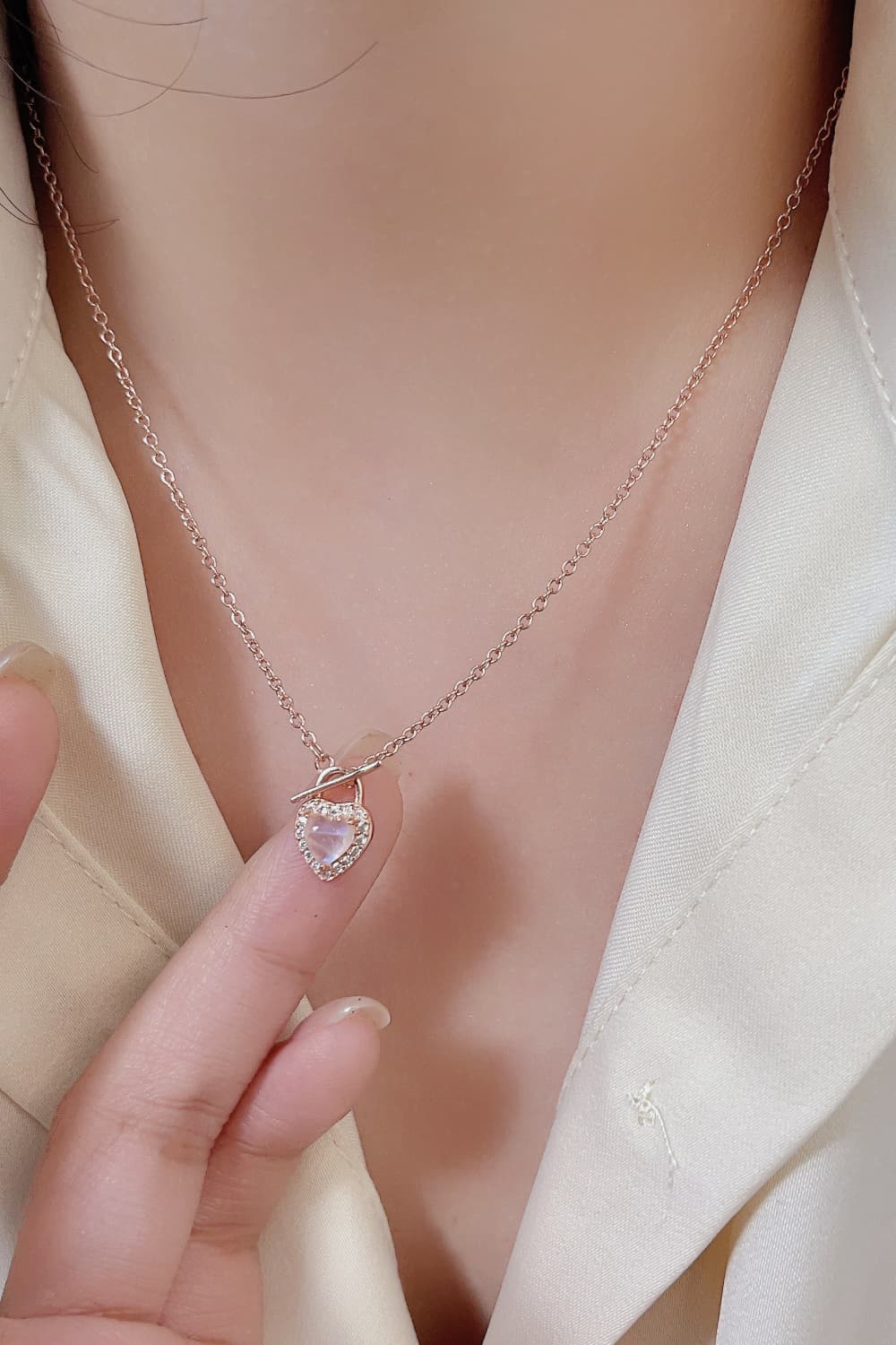 Moonstone Heart Lock Pendant Necklace BLUE ZONE PLANET