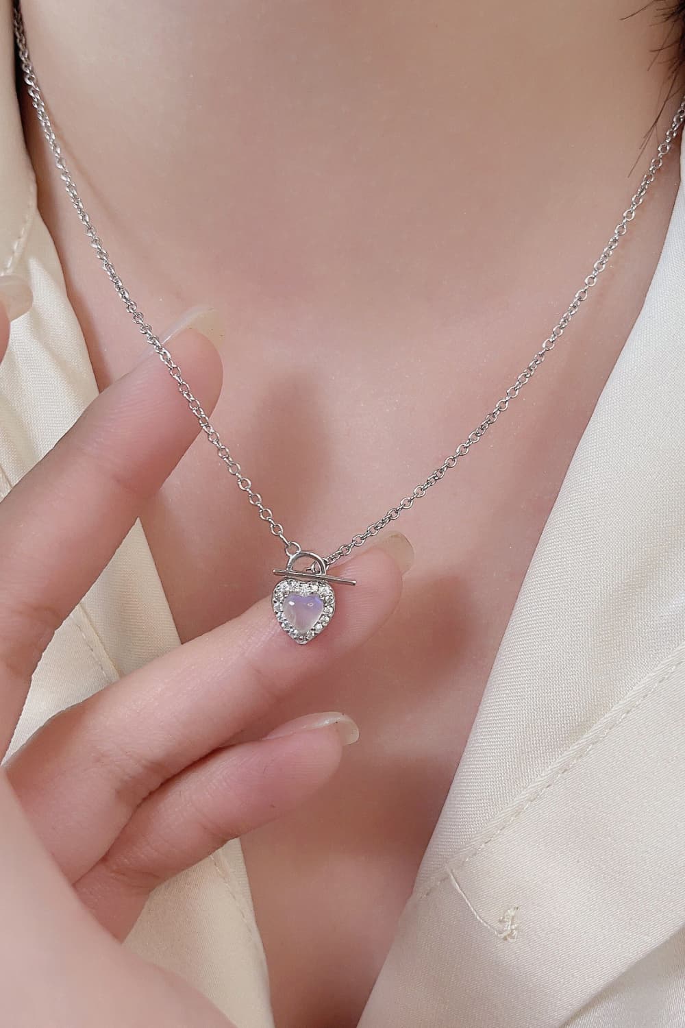 Moonstone Heart Lock Pendant Necklace BLUE ZONE PLANET