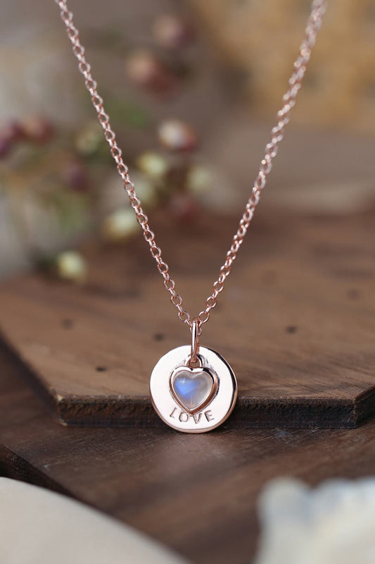 Moonstone LOVE Heart Pendant 925 Sterling Silver Necklace BLUE ZONE PLANET
