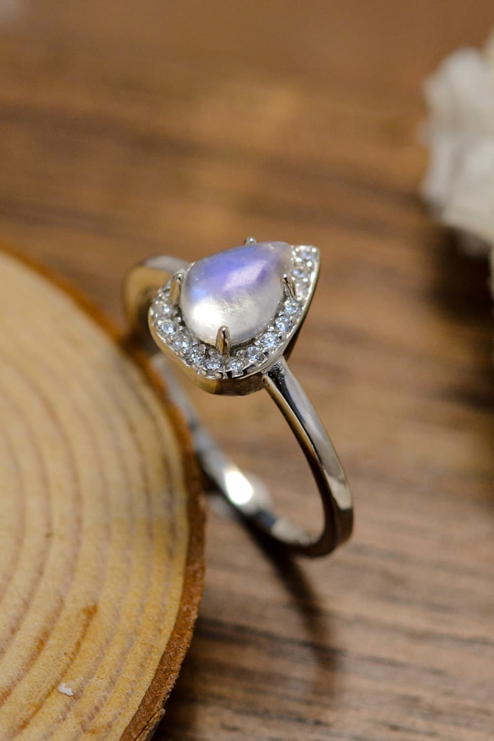 Moonstone Teardrop 925 Sterling Silver Halo Ring BLUE ZONE PLANET