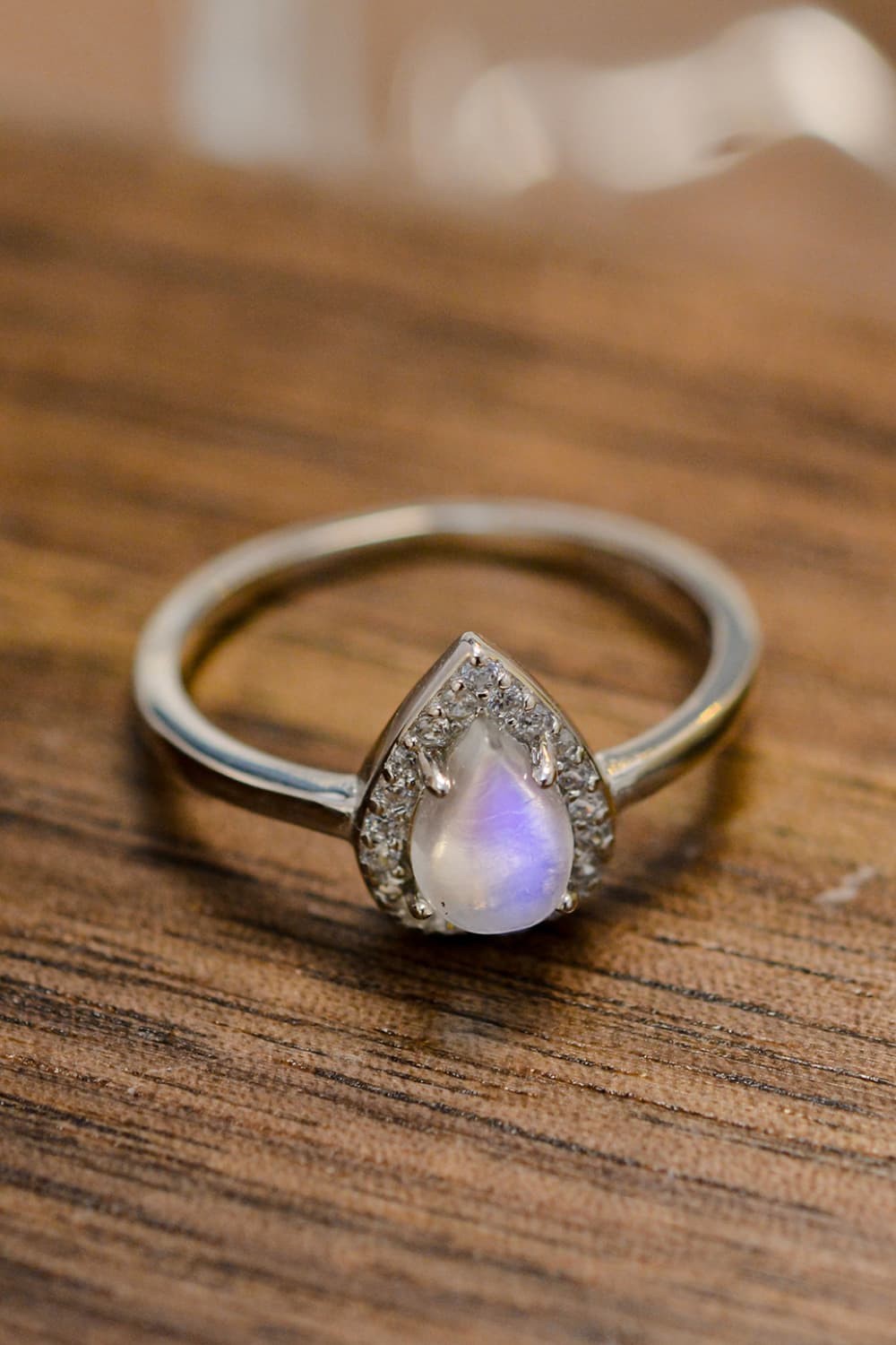 Moonstone Teardrop 925 Sterling Silver Halo Ring BLUE ZONE PLANET