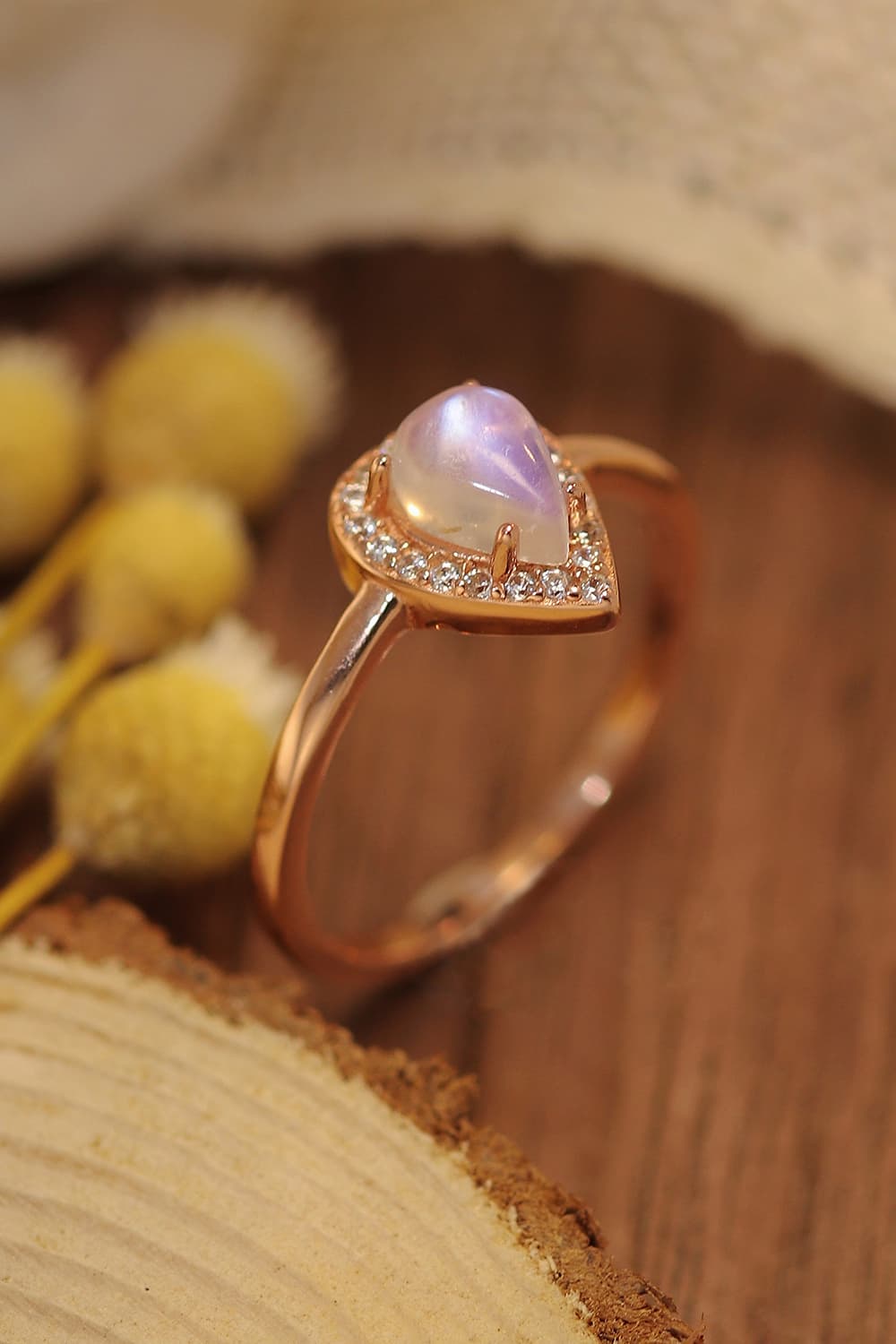 Moonstone Teardrop 925 Sterling Silver Halo Ring BLUE ZONE PLANET