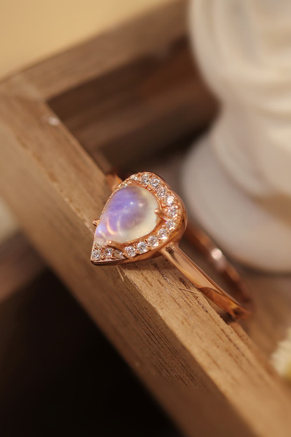 Moonstone Teardrop 925 Sterling Silver Halo Ring BLUE ZONE PLANET