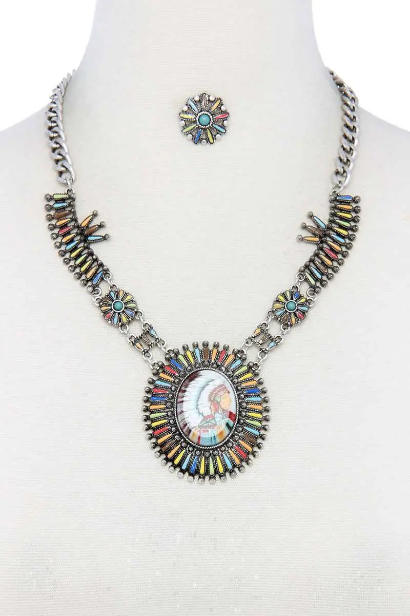 Multi Color Indigenous Pendant Necklace Blue Zone Planet