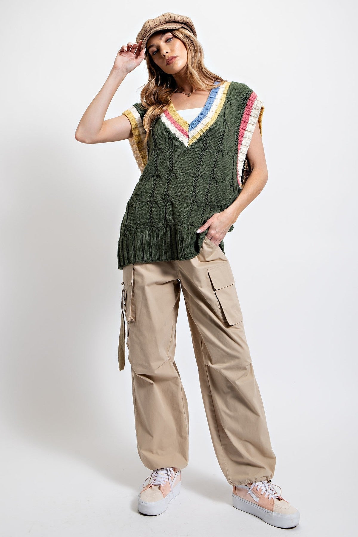Multi Color Knitted Sweater Vest Blue Zone Planet