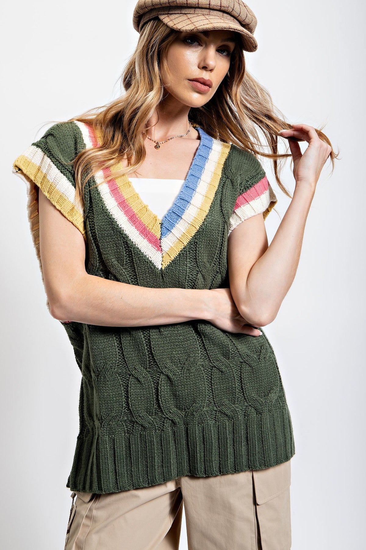 Multi Color Knitted Sweater Vest Blue Zone Planet