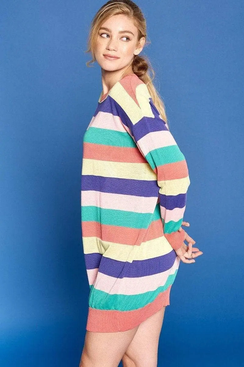 Multicolored Striped Knit Sweater Dress Blue Zone Planet