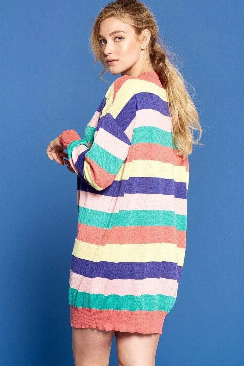 Multicolored Striped Knit Sweater Dress Blue Zone Planet