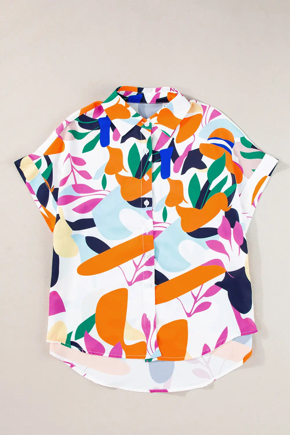 Multicolour Abstract Leafy Print Short Sleeve Shirt Blue Zone Planet