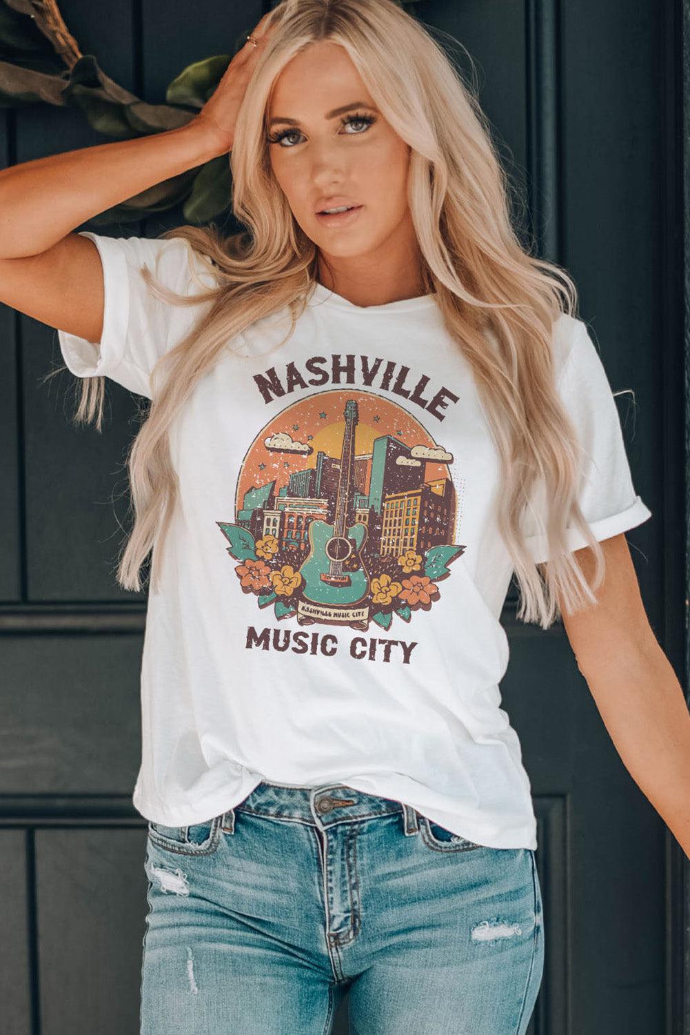 NASHVILLE MUSIC CITY Graphic Round Neck Tee BLUE ZONE PLANET