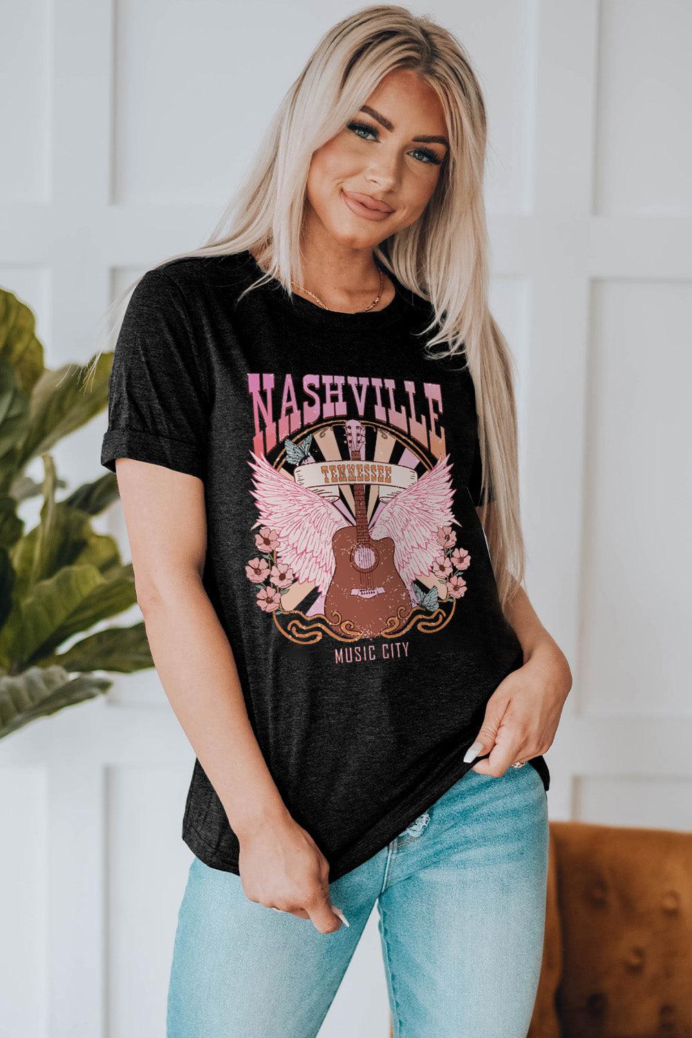 NASHVILLE TENNESSEE MUSIC CITY Graphic Round Neck Tee BLUE ZONE PLANET
