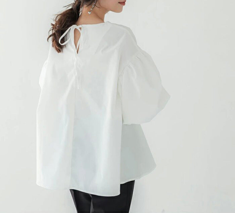 Blue Zone Planet | loose large lantern sleeve round neck shirt top BLUE ZONE PLANET