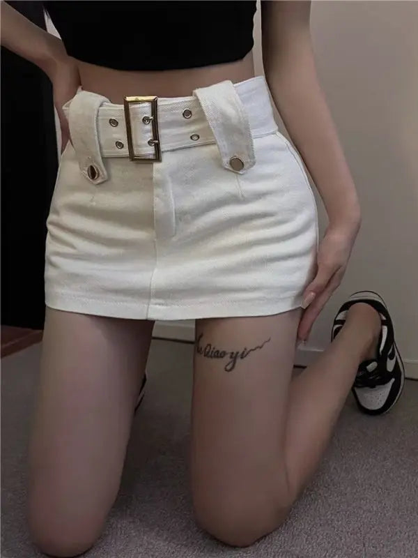 Nadia's Y2K washed denim high waist slim mini skirt kakaclo