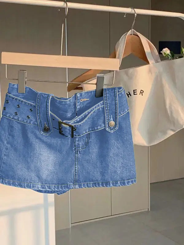 Nadia's Y2K washed denim high waist slim mini skirt kakaclo