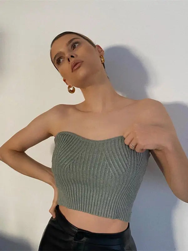 New Knitted Sleeves + Sexy Slim Tube Top Two-piece Set kakaclo