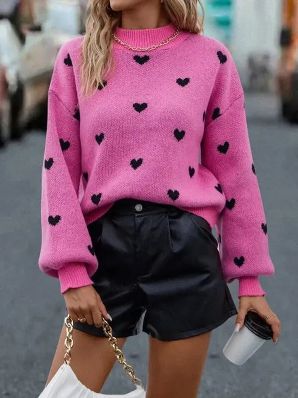 New casual Christmas Valentine's Day love loose knitted pullover sweater kakaclo