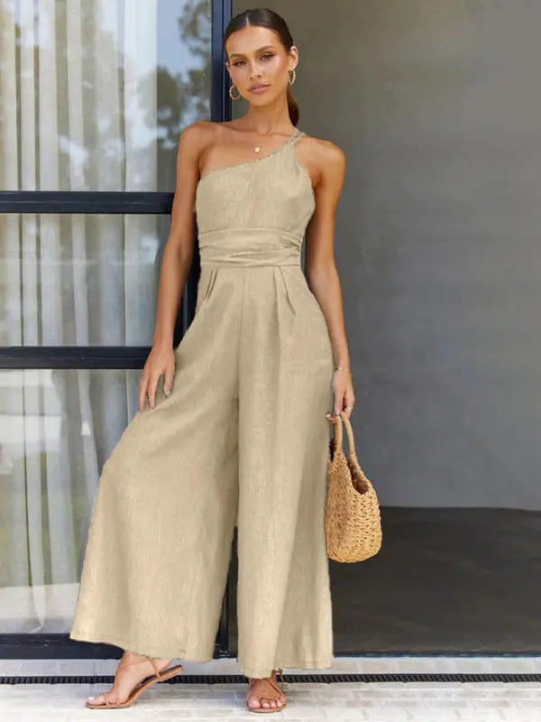 New casual, comfortable and refreshing sleeveless waistless backless loose wide-leg jumpsuit BLUE ZONE PLANET