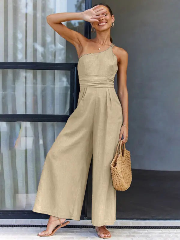 New casual, comfortable and refreshing sleeveless waistless backless loose wide-leg jumpsuit BLUE ZONE PLANET