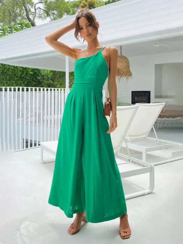 New casual, comfortable and refreshing sleeveless waistless backless loose wide-leg jumpsuit BLUE ZONE PLANET