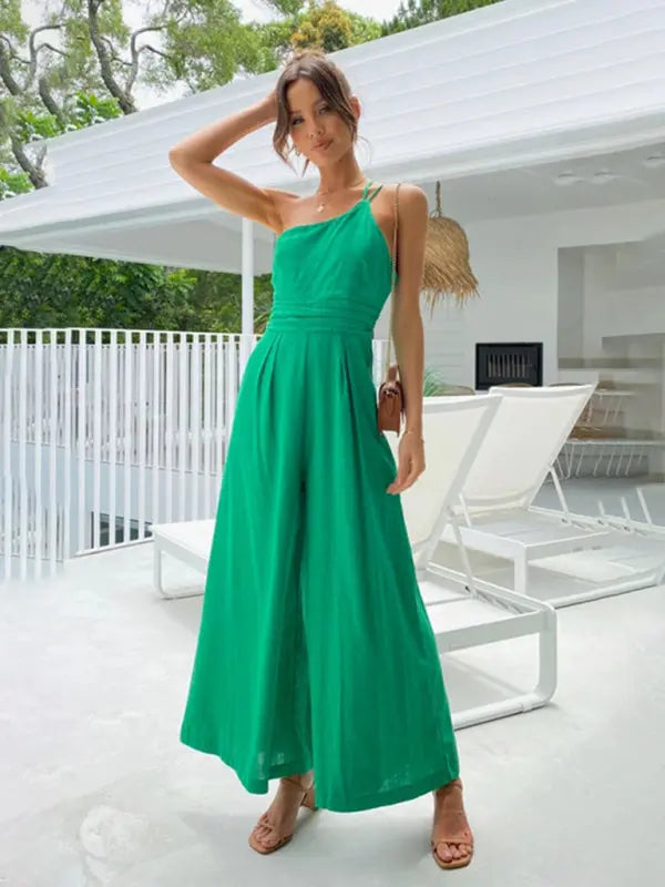 New casual, comfortable and refreshing sleeveless waistless backless loose wide-leg jumpsuit BLUE ZONE PLANET