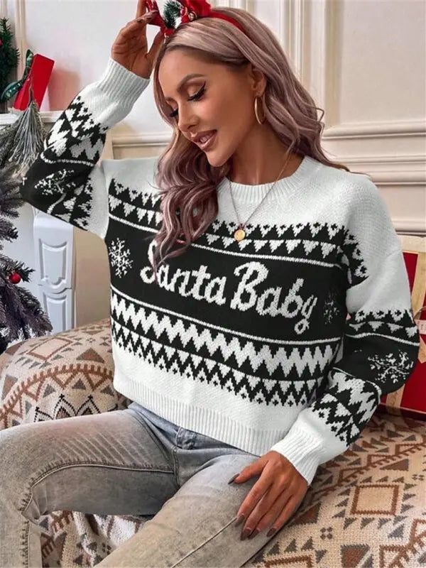 New loose, simple and versatile round neck knitted pullover Christmas sweater kakaclo