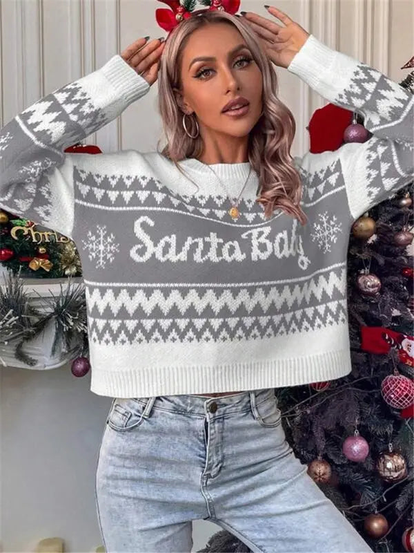 New loose, simple and versatile round neck knitted pullover Christmas sweater kakaclo