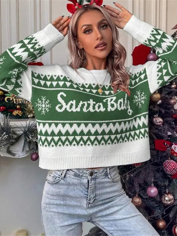 New loose, simple and versatile round neck knitted pullover Christmas sweater kakaclo