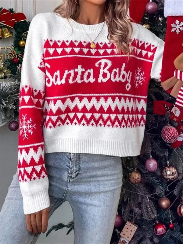 New loose, simple and versatile round neck knitted pullover Christmas sweater kakaclo