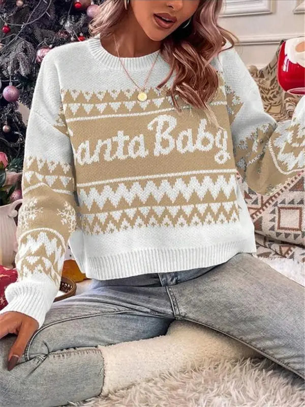New loose, simple and versatile round neck knitted pullover Christmas sweater kakaclo