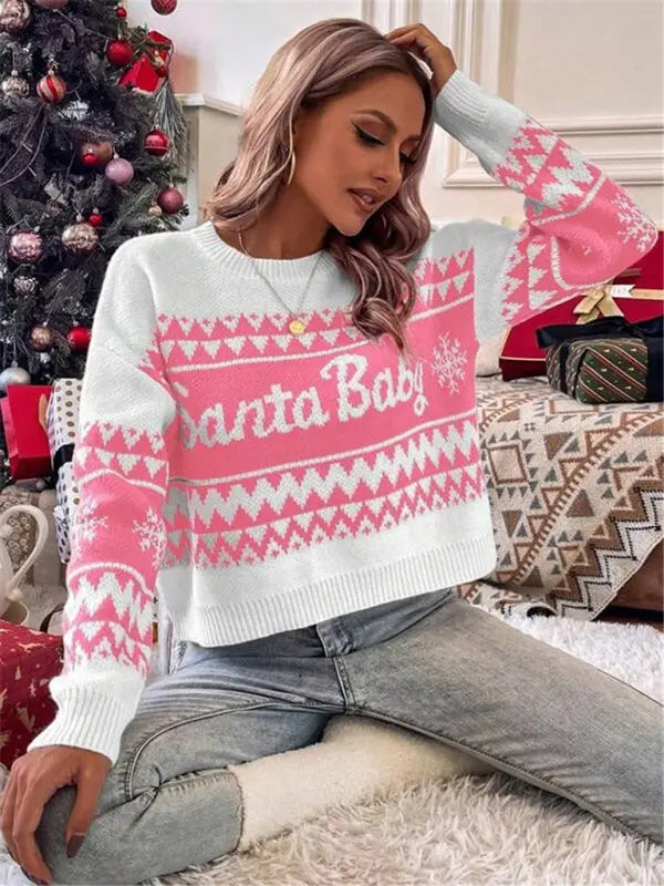 New loose, simple and versatile round neck knitted pullover Christmas sweater kakaclo